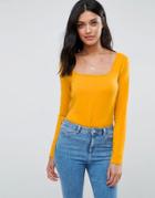 Asos Top With Square Neck And Long Sleeve - Yellow