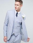 Asos Wedding Slim Suit Jacket In Light Blue Crosshatch Texture With Floral Lining - Blue