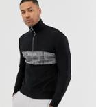 Mauvais Half Zip Sweatshirt With Check Panel - Black