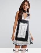 Parisian Tall Dress With Cut Out Neckline In Scarf Print - Black