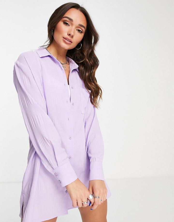 Lola May Shirt Dress In Textured Lilac-purple