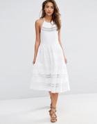Asos Cotton Midi Sundress With Lace Inserts - White