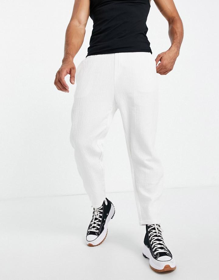 Bershka Loose Fit Textured Pants In Ecru-neutral