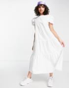 Missguided Tiered Smock Midaxi Poplin Dress In White