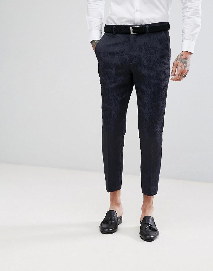 Devils Advocate Evening Midnight Raised Baroque Skinny Fit Cropped Suit Pants - Navy