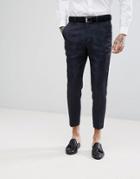 Devils Advocate Evening Midnight Raised Baroque Skinny Fit Cropped Suit Pants - Navy