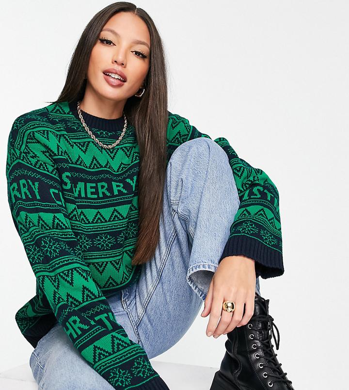 Asos Design Foundation Tall Christmas Sweater In Fairisle Pattern-blues