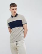 Asos Design Polo Shirt With Cut And Sew Body Panel And Zip Neck In Gray - Gray