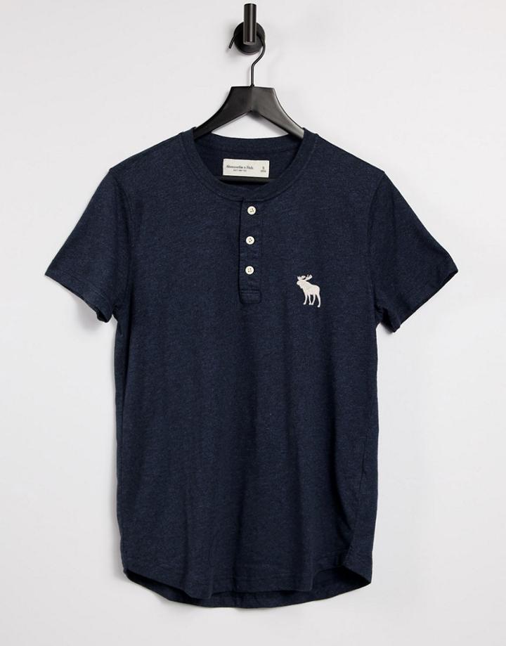 Abercrombie & Fitch Exploded Icon Logo Henley T-shirt In Blue-blues