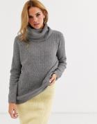 Miss Selfridge Roll Neck Chunky Sweater In Gray