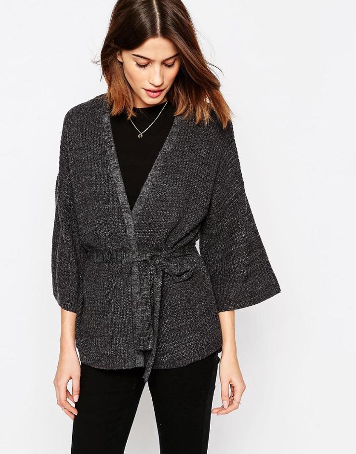 Vila Beaton Wrap Kimono Cardigan In Gray - Gray