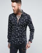 Asos Skinny Shirt With Shell Print - Black