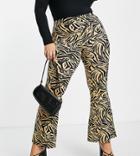 Missguided Plus Flare Pants In Zebra Print-brown
