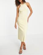 Asos Design Knitted Midi Dress With Halter Neck In Yellow-green