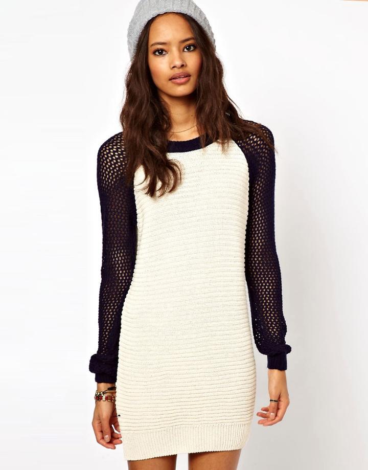 Asos Varsity Sweater Dress - Cream