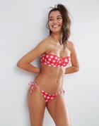 Asos Mix And Match Cupped Bandeau Bikini Top In Red Gingham - Multi