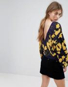 Lost Ink Oversized Sweater With Open Back In Abstract Leopard Knit - Multi