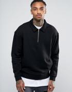 Asos Sweatshirt With Half Zip And Collar - Black
