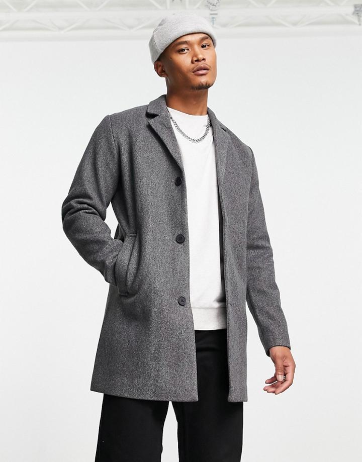 Jack & Jones Originals Faux Wool Overcoat In Gray-grey