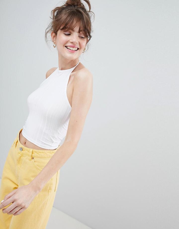 Monki Halter Neck Crop Top - White