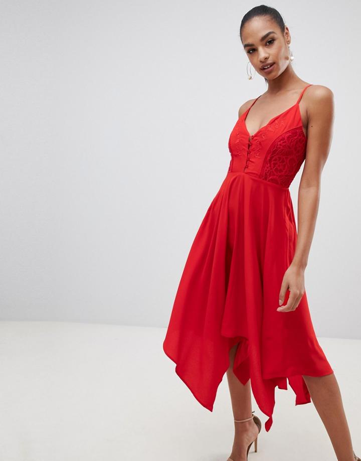 Ax Paris Strappy Red Hanky Hem Dress - Red