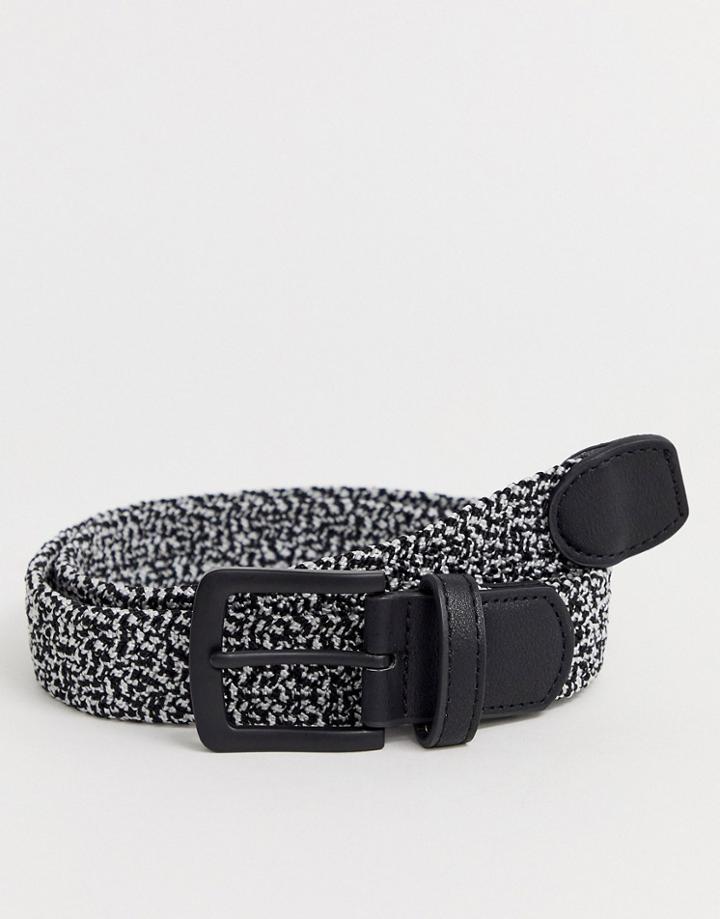 Asos Design Slim Woven Belt In Black And White