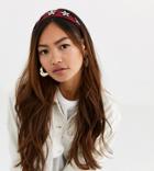 My Accessories London Exclusive Red Satin Headband With Floral Crystal Embellishment