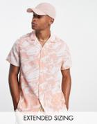 Asos Design Relaxed Revere Shirt In Pink Abstract Brush Print