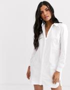Asos Design Cotton Mini Shirt Dress-white