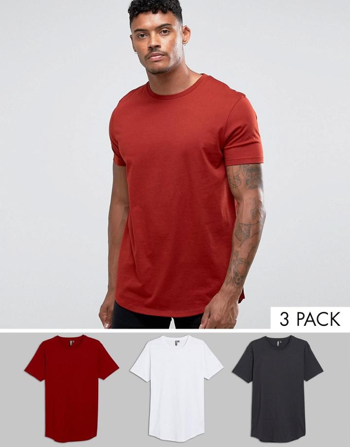 Asos 3 Pack Longline T-shirt With Curve Hem Save - Multi