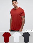 Asos 3 Pack Longline T-shirt With Curve Hem Save - Multi