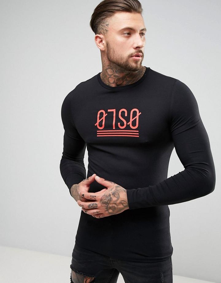 Asos Extreme Muscle Long Sleeve T-shirt With Oslo Print - Black