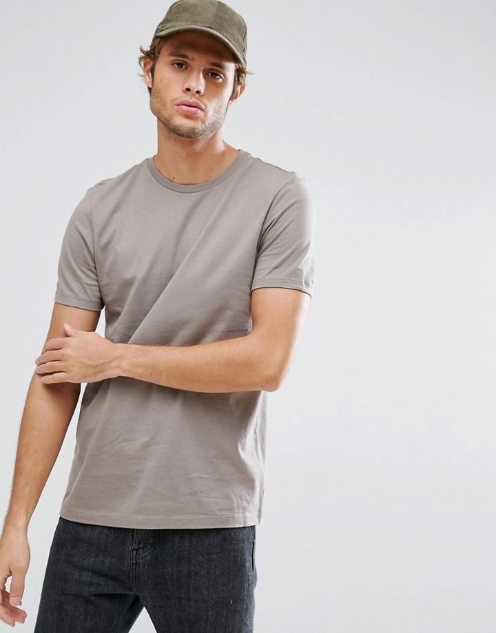 Asos T-shirt With Crew Neck In Beige - Brown