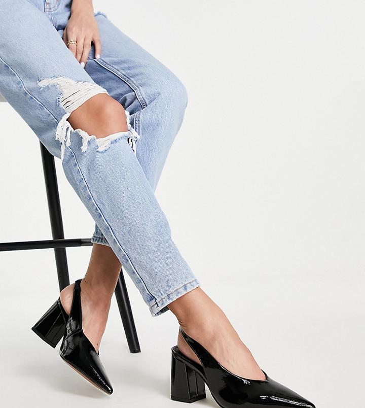 Asos Design Wide Fit Serina Slingback Block Heel Shoes In Black