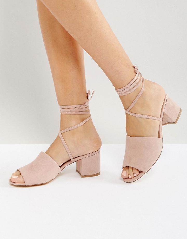 London Rebel Tie Kitten Heel Sandal - Beige