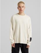 Bershka Oversized Sweater With Zips In Ecru-neutral