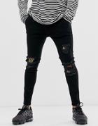 Siksilk X Dani Alves Skinny Jeans In Black With Floral Patches - Black