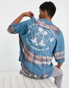 Asos Design Oversized T-shirt In Blue Tie Dye With Skeleton Back Print - Black