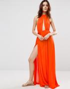 Asos Slinky Maxi Beach Dress With Braid Strap - Orange