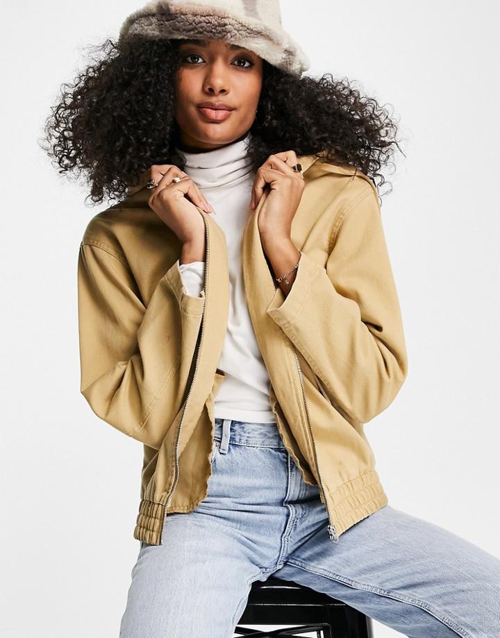 Asos Design Oversized Bomber Jacket In Stone-brown