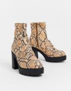 Asos Design Europe Chunky Loafer Boots In Snake-multi