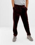 Asos Design Relaxed Skater Pants In Burgundy Velour - Red