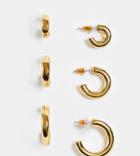 Asos Design 14k Gold Plated Pack Of 3 Everyday Hoop Earrings