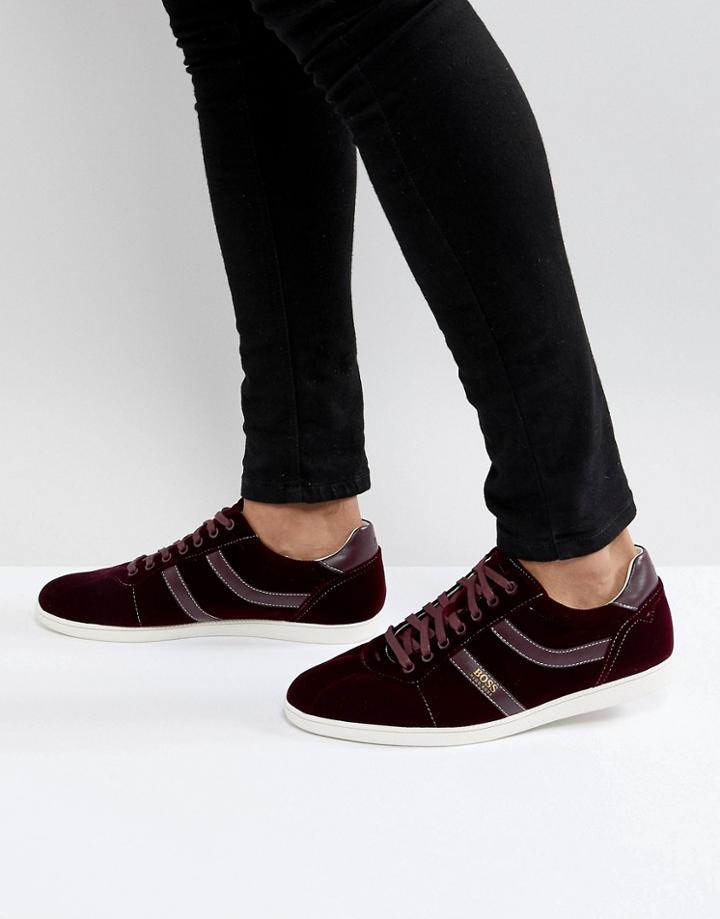 Boss Casual Rumba Velvet Sneakers In Burgundy - Red