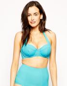 Asos Fuller Bust Mix And Match 50s Halter Padded Bikini Top Dd-g - Martinica Blue