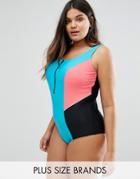Costa Del Sol Plus Size Color Block Swimsuit - Multi