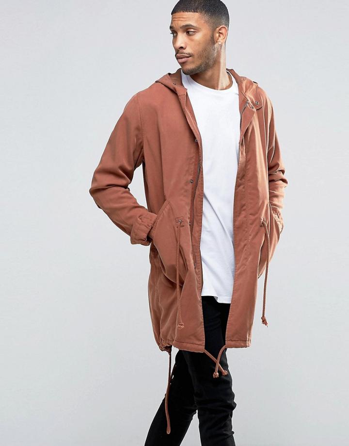 Asos Tencel Parka Jacket In Rust - Orange
