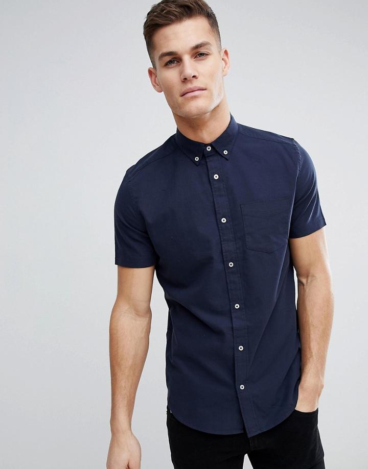 Next Regular Fit Short Sleeve Oxford Shirt In Navy - Navy