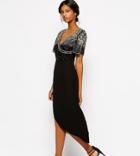 Virgos Lounge Julisa Midi Dress With Wrap Front And Embellished Shoulder - Black