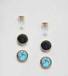 Asos Design Pack Of 3 Faux Stone And Crystal Shard Stud Earrings - Gold